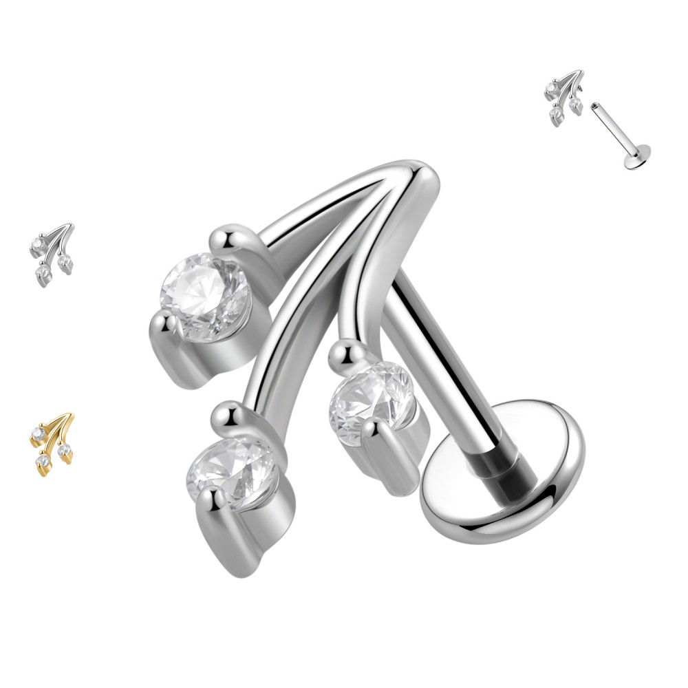 Piercing Labret con Doppia Curva Decorata da Cristalli con Filettatura Interna