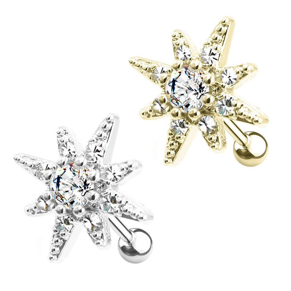 Miniatura: Barbell Borchie Cartilagine Stella Polare con Cristalli
