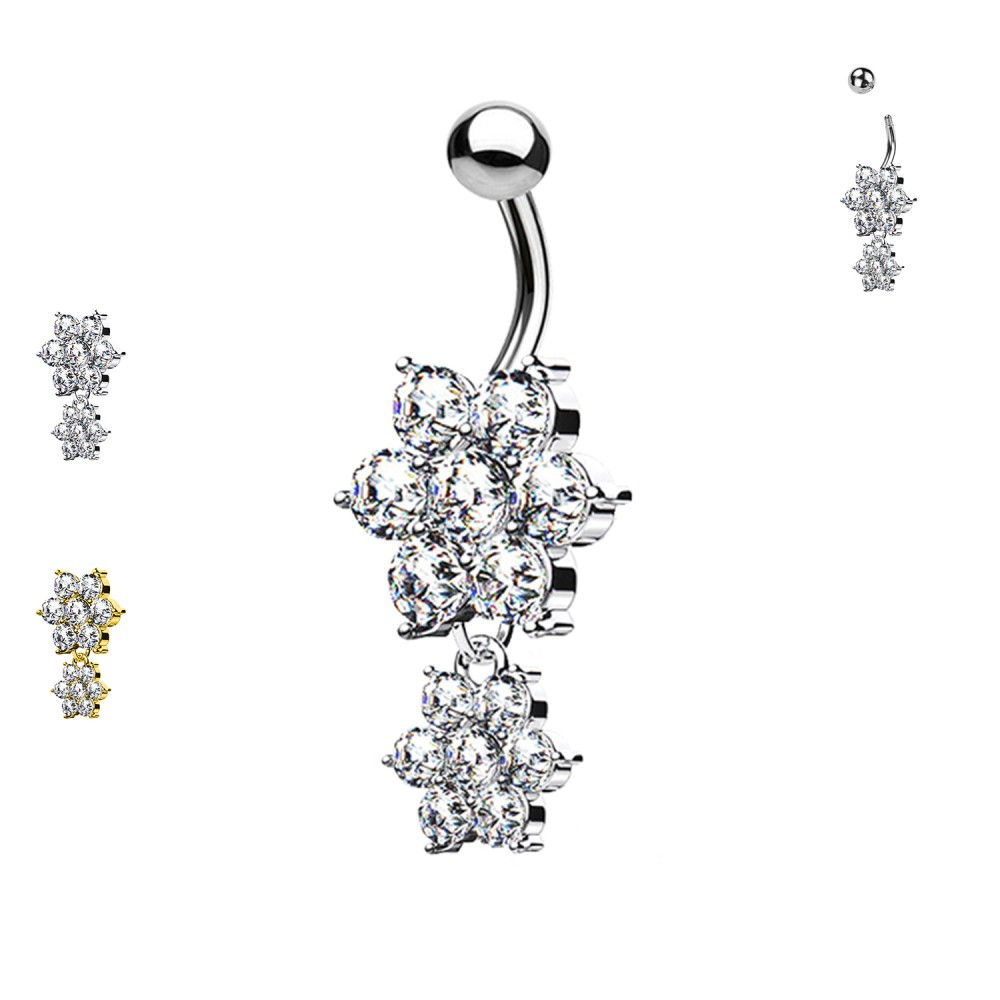 Piercing Banana Ombelico con Fiore Cristalli e Pendente