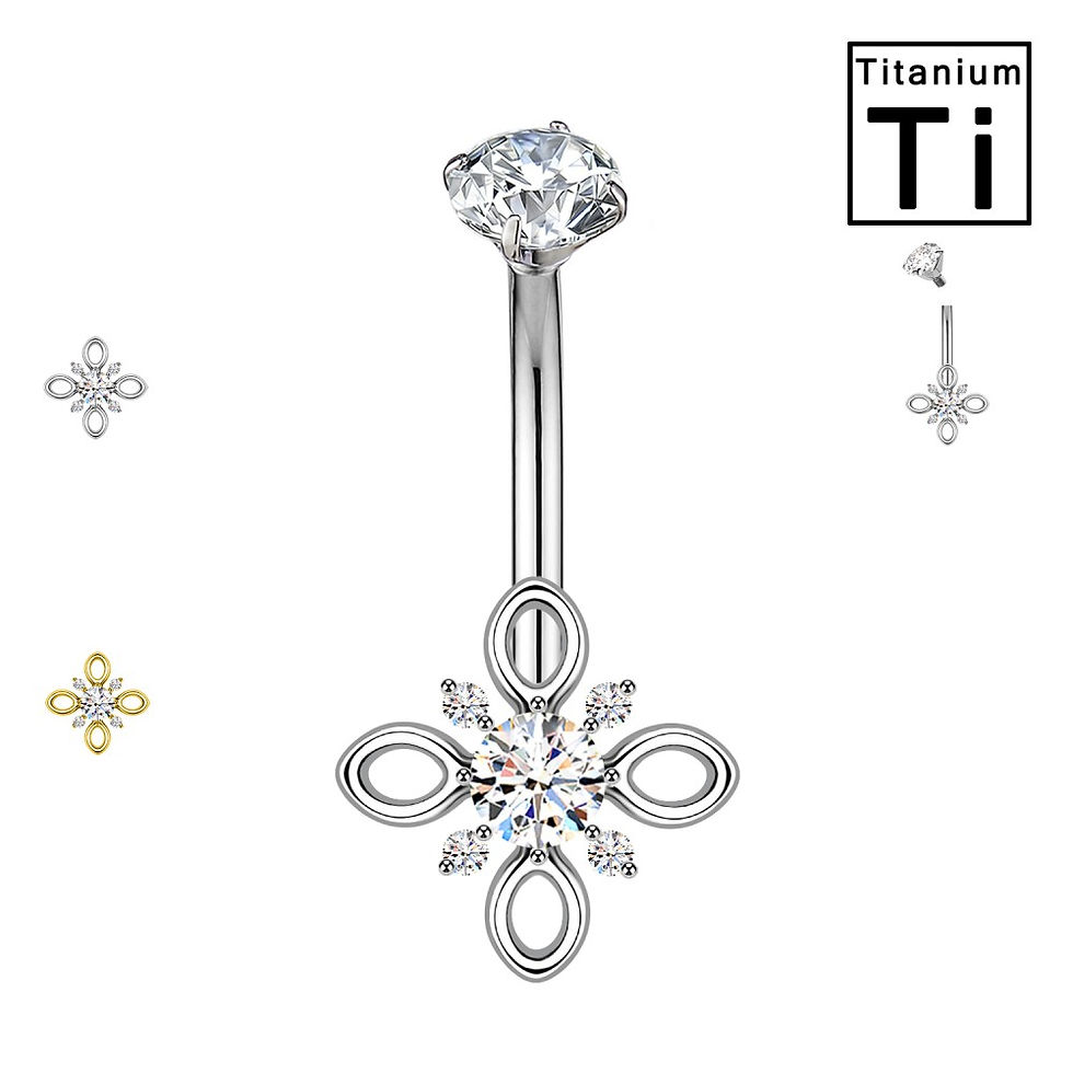 Miniaturbild: Piercing Banana Ombelico Fiore in Titanio con Cristalli