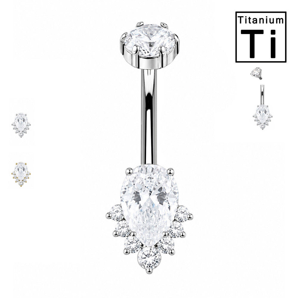 Piercing Ombelico con Cristallo a Goccia e Zirconi