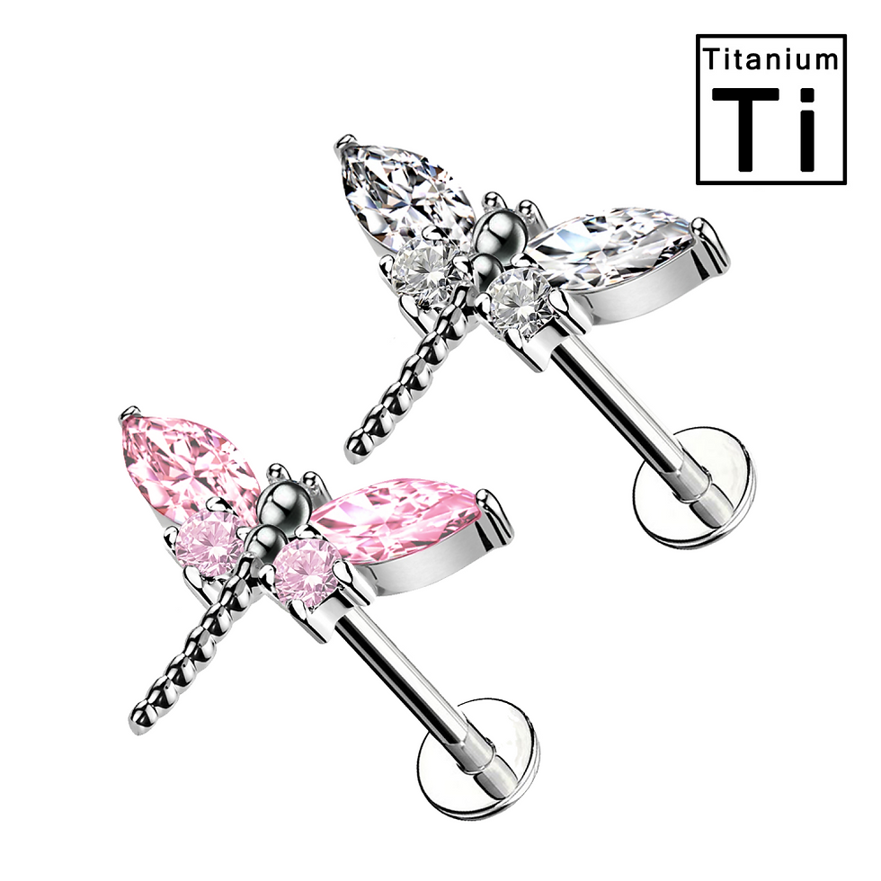 Thumbnail: Piercing Labret in Titanio a Forma di Libellula con Cristalli interno
