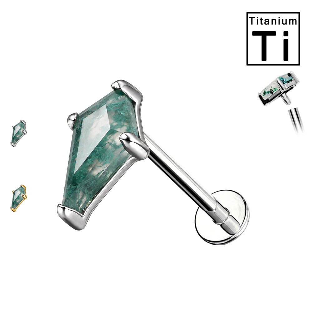 Piercing Labret in Titanio con Agata Muschiata Geometrica