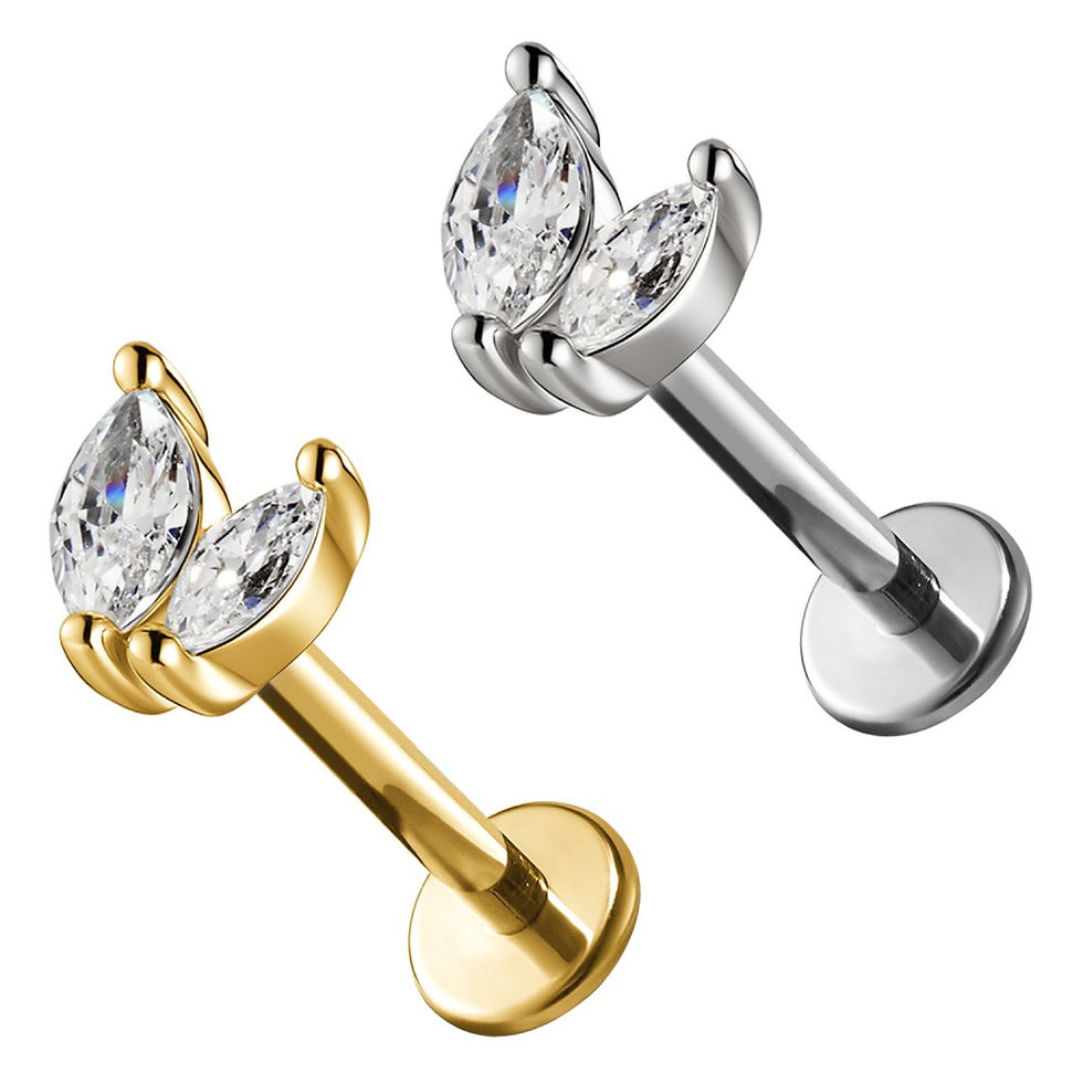 Miniature : Piercing Labret di Due Petali con Cristalli e con Filettatura Interna