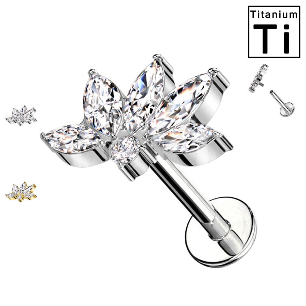 Piercing Labret in Titanio a Forma di Fiore con Cristalli Interno