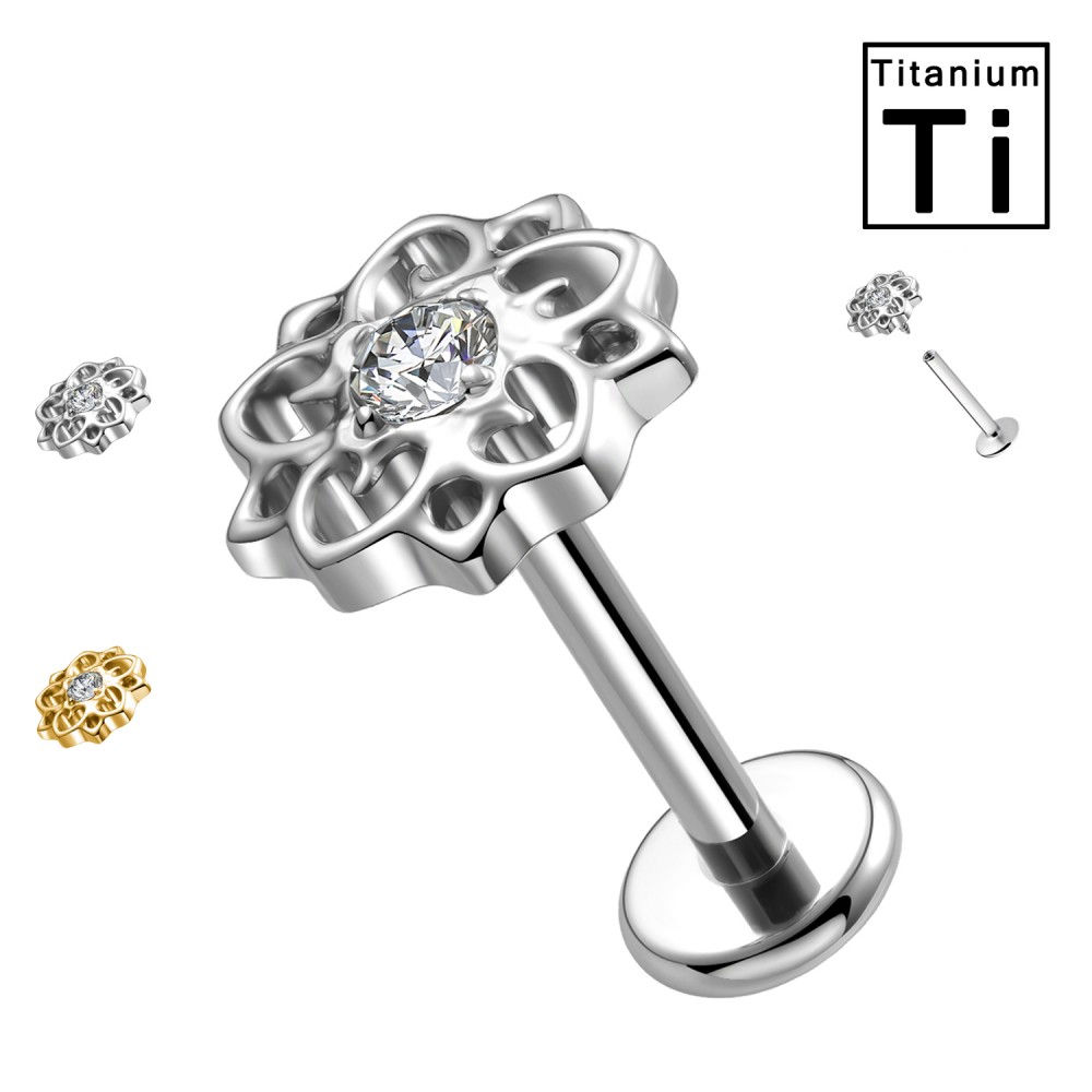 Piercing Labret in Titanio con Cristalli a Forma di Fiore interno