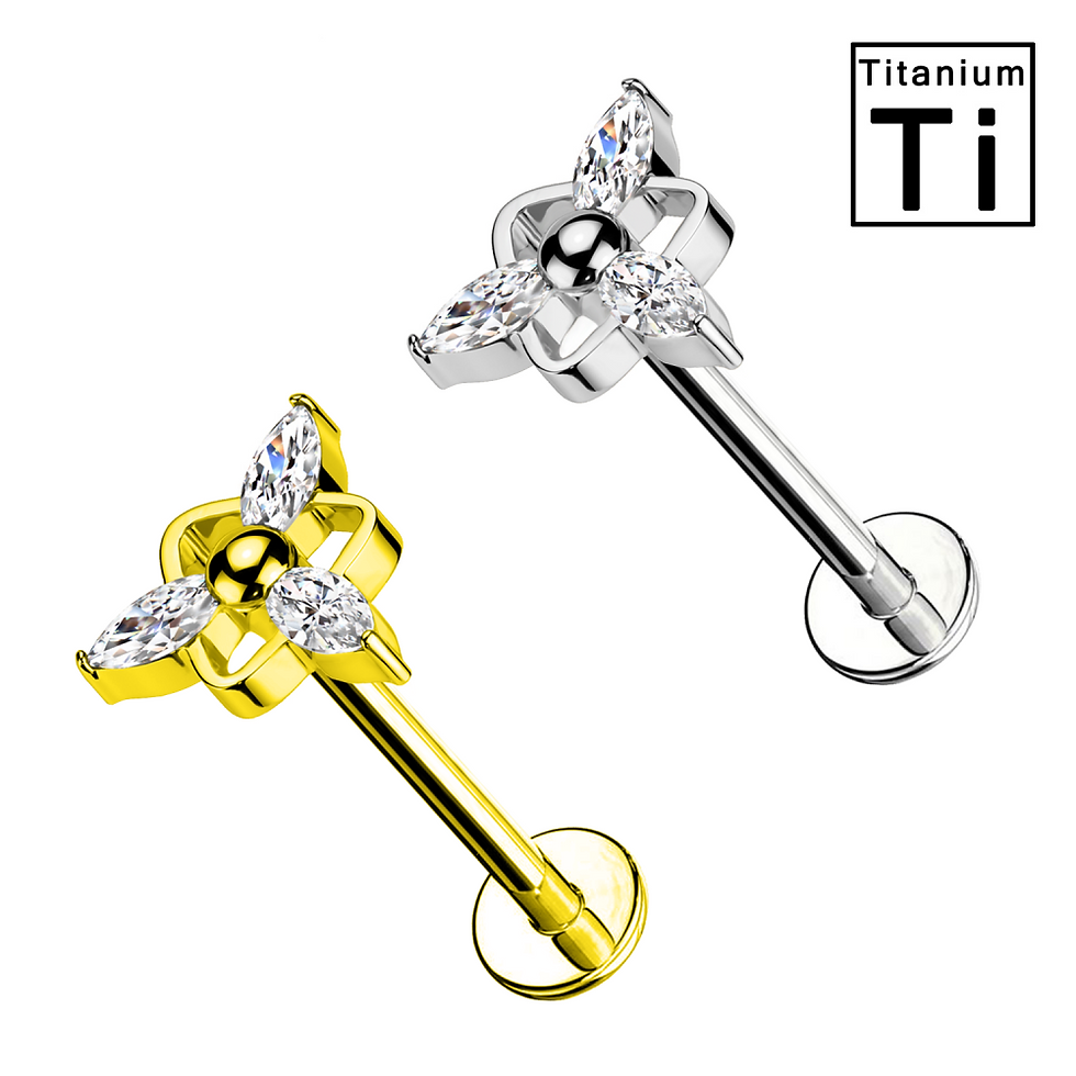 Thumbnail: Piercing Labret in Titanio a Forma di Fiore a Tre Petali con Cristalli interno