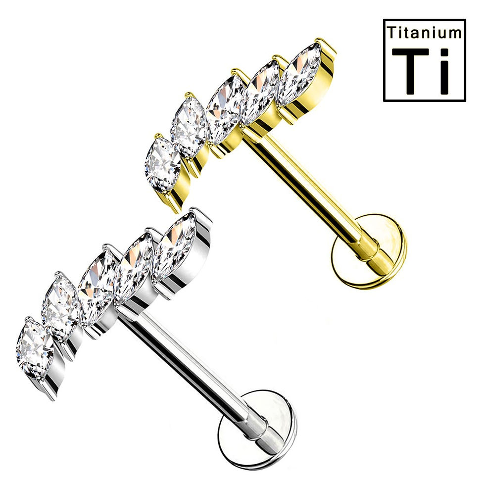 Thumbnail: Labret in Titanio A Forma di Ventaglio Curvo con cinque cristalli interno