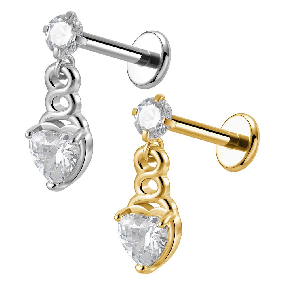 Miniatura: Piercing Labret con Pendente a Cuore e Cristallo Superiore con Filettatura Inter
