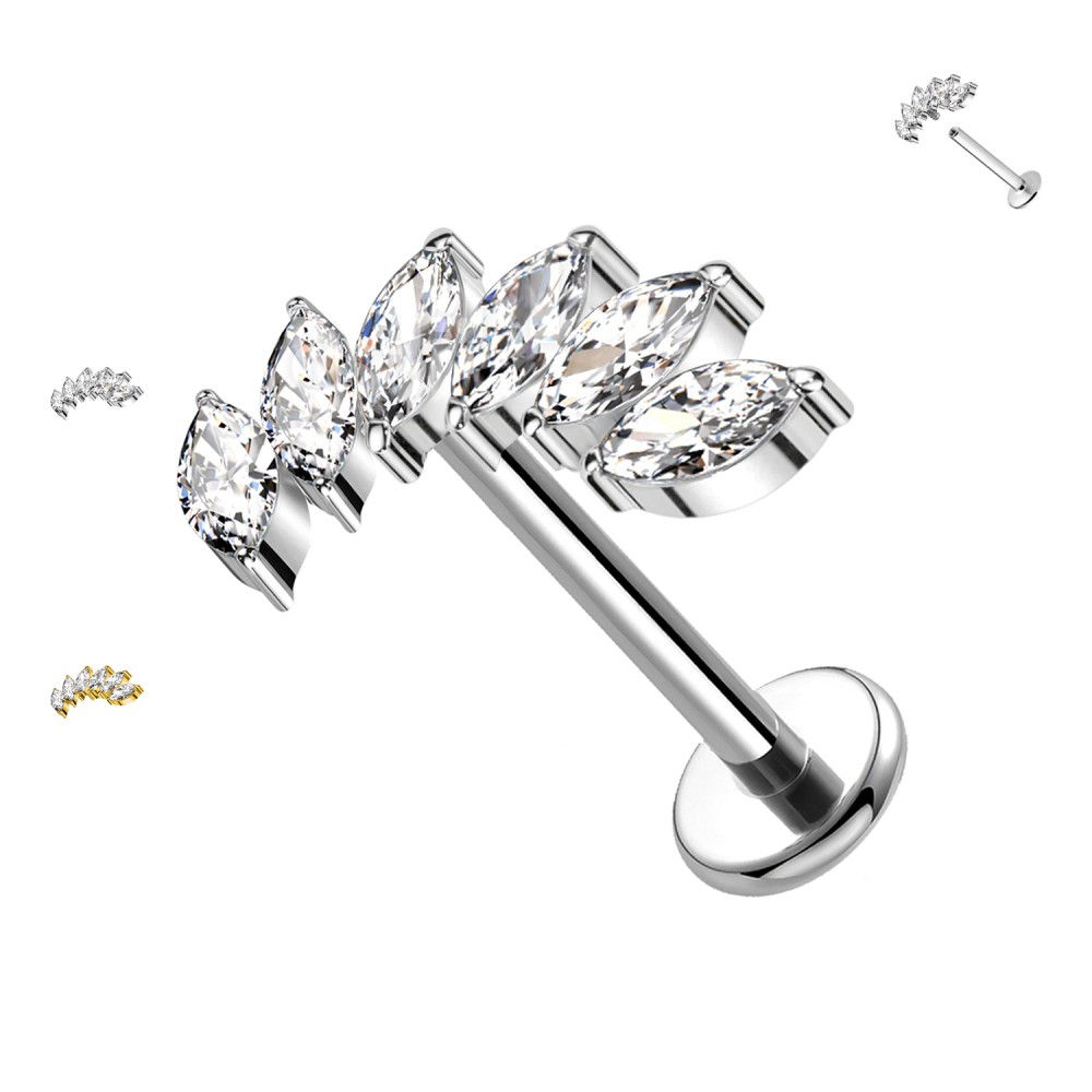 Piercing Labret con Cristalli Marquise a Ventaglio e con Filettatura Interna