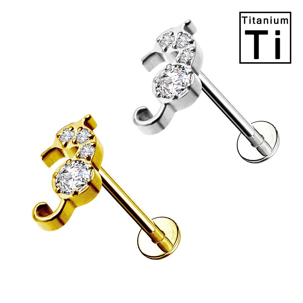 Miniatura: Piercing Labret in Titanio a forma di cavalluccio marino con cristalli interno