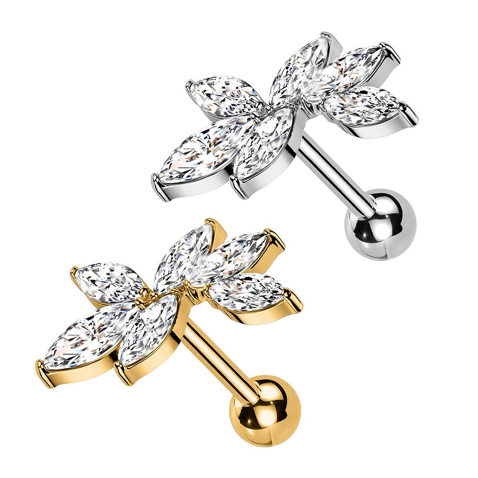 Miniatura: Piercing Labret 0.8 mm con Cristalli a Forma di Fiore e Filettatura Esterna