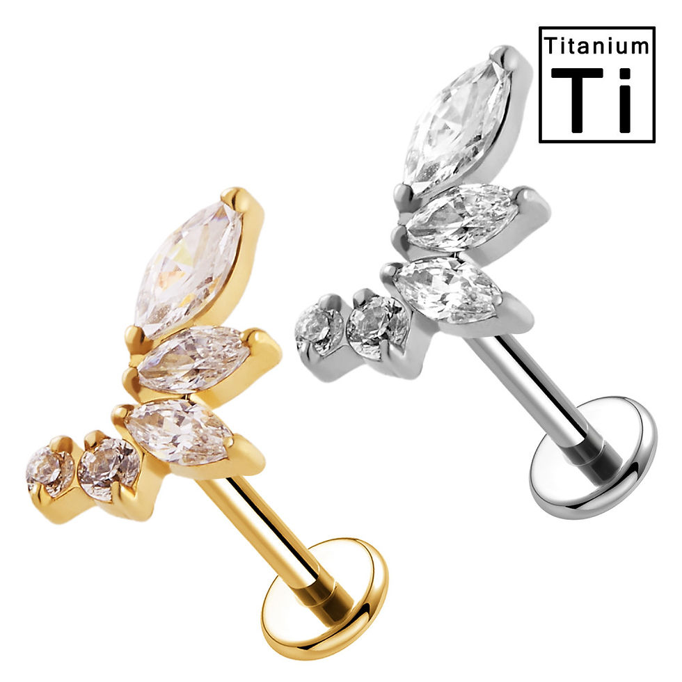 Miniaturbild: Piercing Labret in Titanio a Forma di Foglia con Cristalli