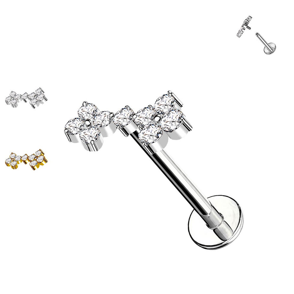 Miniaturbild: Piercing Labret con Cristallo a Forma di Micro Fiori e con Filettatura Interna