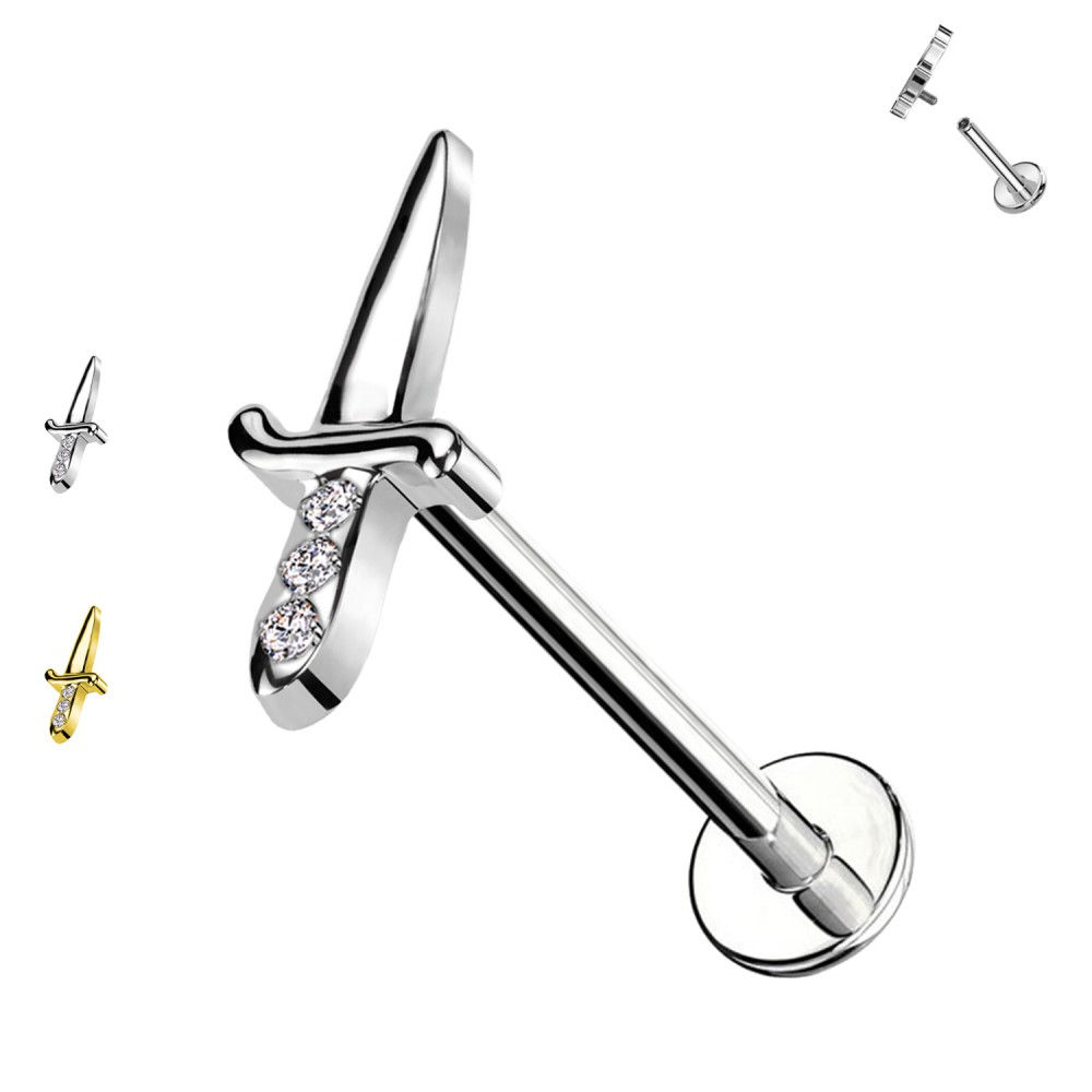 Piercing Labret con Cristalli forma di spada