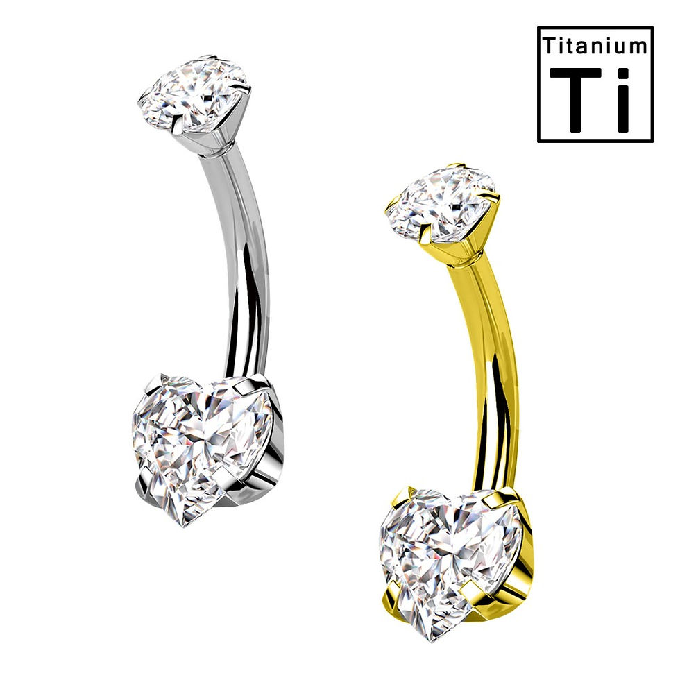 Miniature : Piercing Banana Ombelico in Titanio con Cristallo a Forma di Cuore interno