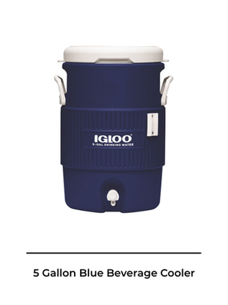 Igloo 5-gallon blue beverage cooler for water and drink service at events