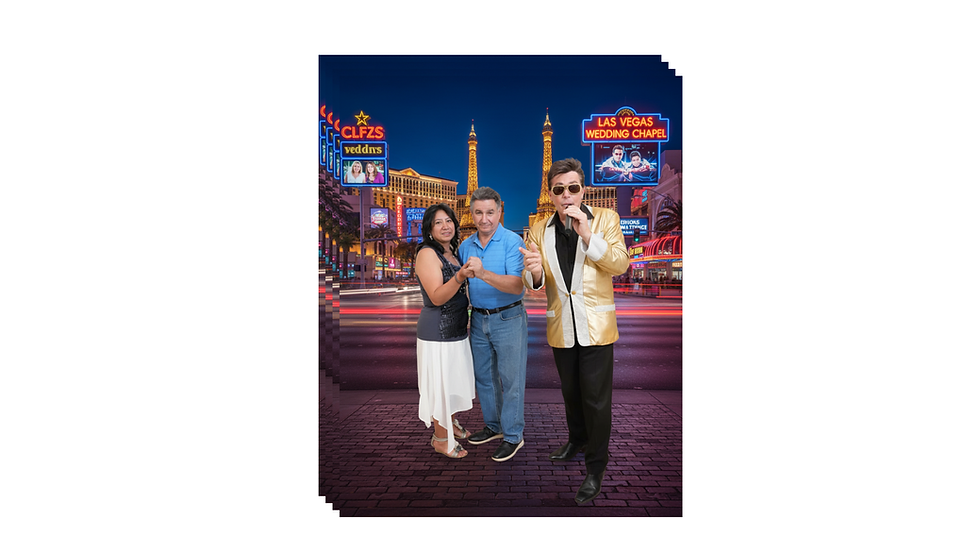Russ and Ivonne posing together after their wedding ceremony in Las Vegas.
