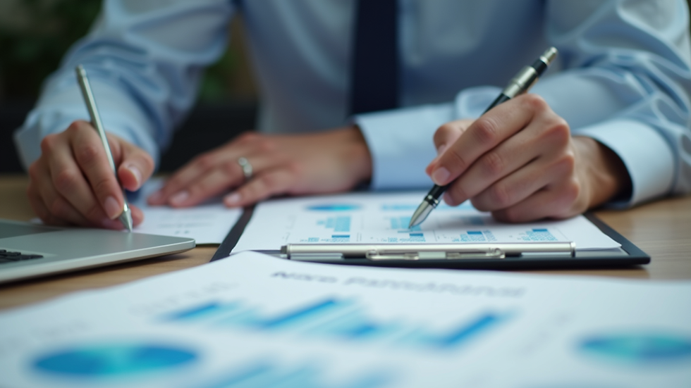 Close-up view of a finance manager working on financial reports