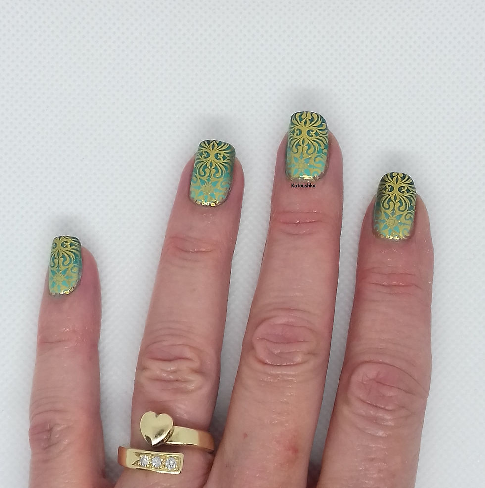 52 Week Nail Art Challenge - Gold + green