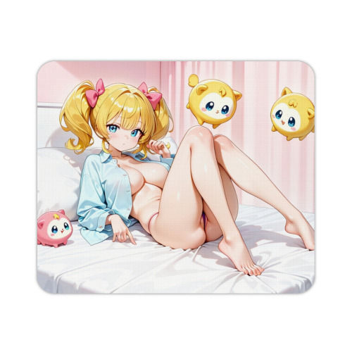 Thumbnail: Mouse Pad (Rectangle) - Sexy Blonde Haired Kawaii Girl with Pet Design
