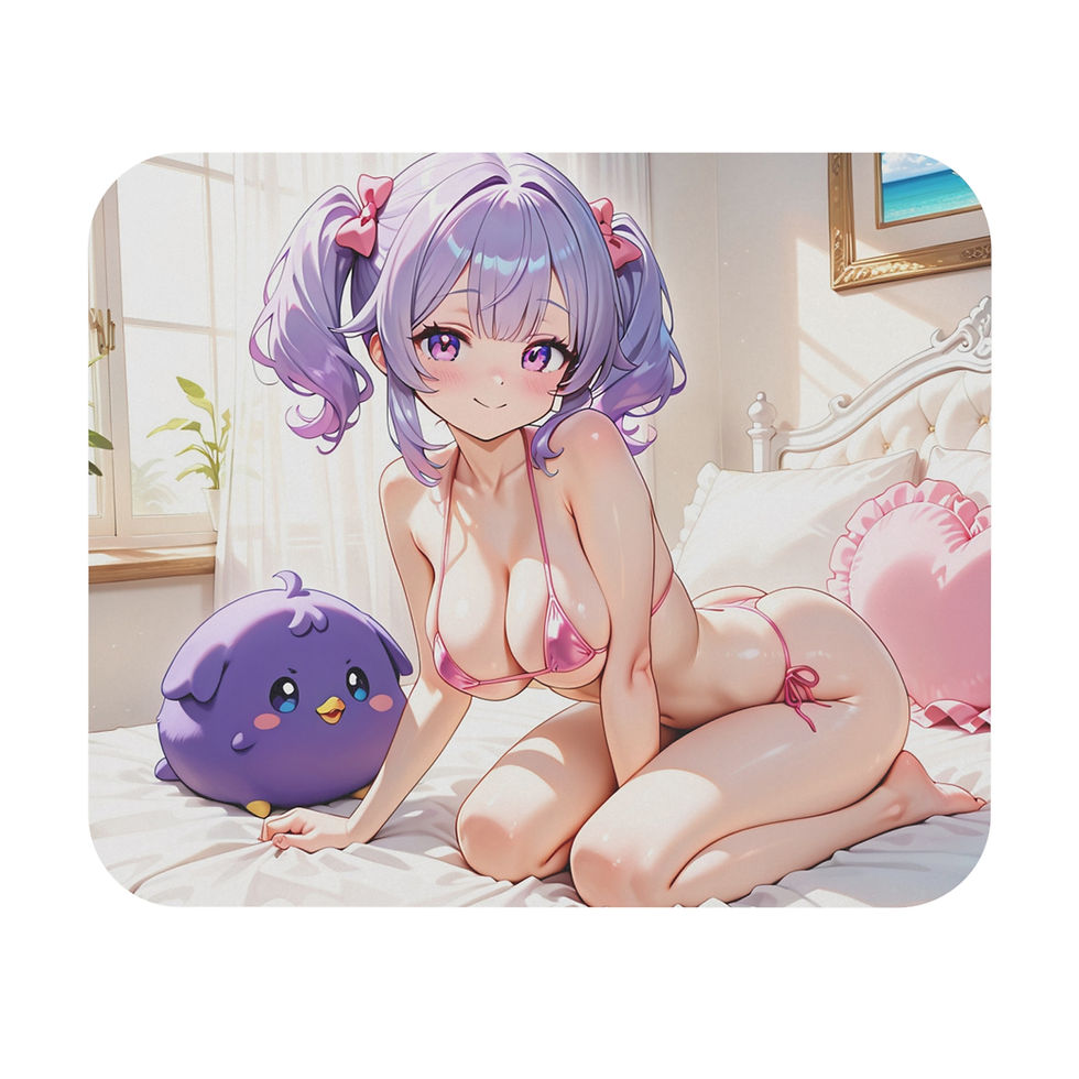 Thumbnail: Mouse Pad - Sexy Purple Haired Kawaii Girl in Lingerie Design