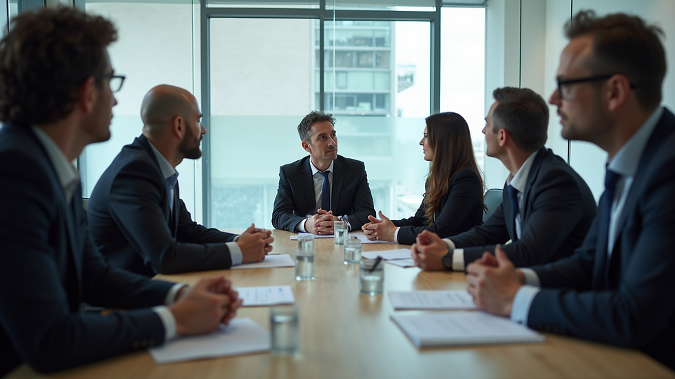 Eye-level view of a business meeting discussing lead generation strategies
