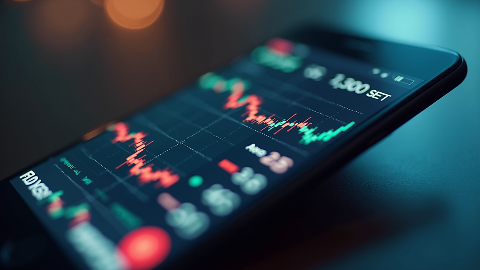 Close-up view of a smartphone displaying a forex trading app interface