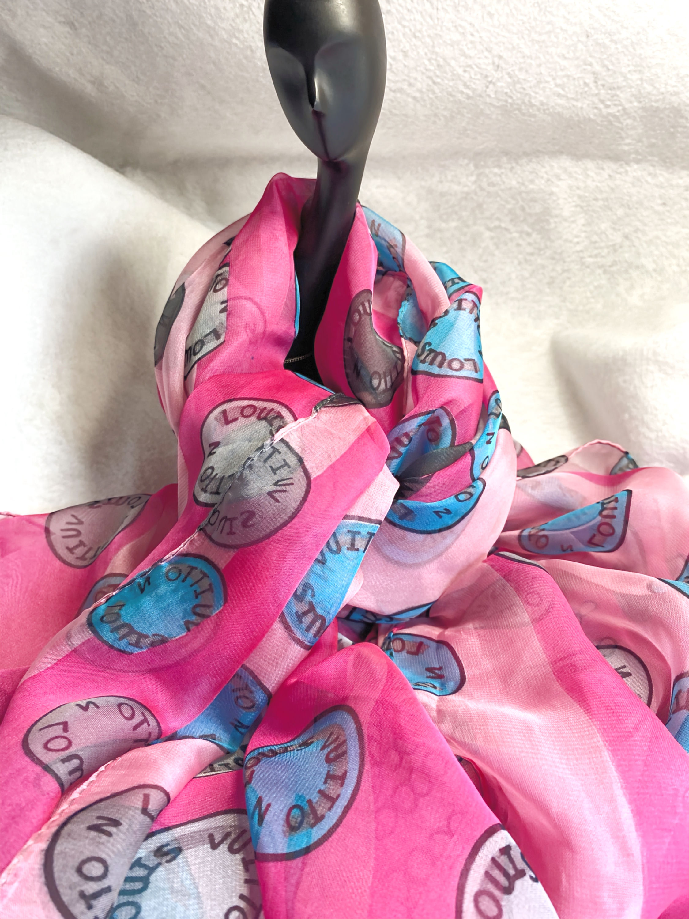 Pink Silk Chiffon Circle Motif Scarf Lightweight Designer-Inspired Wrap
