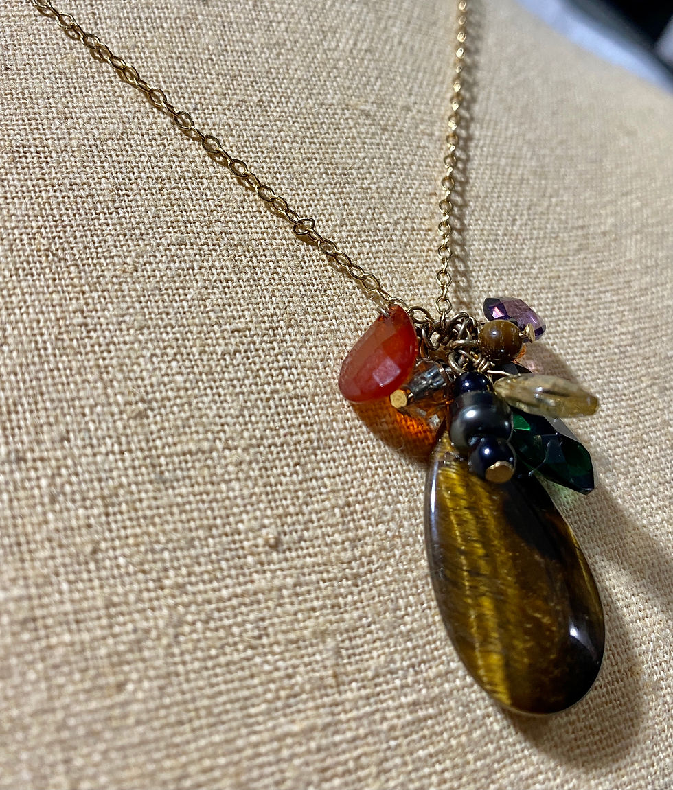 Thumbnail: Ralph Lauren Vintage Gold Tone Gem Stones Pendant Necklace