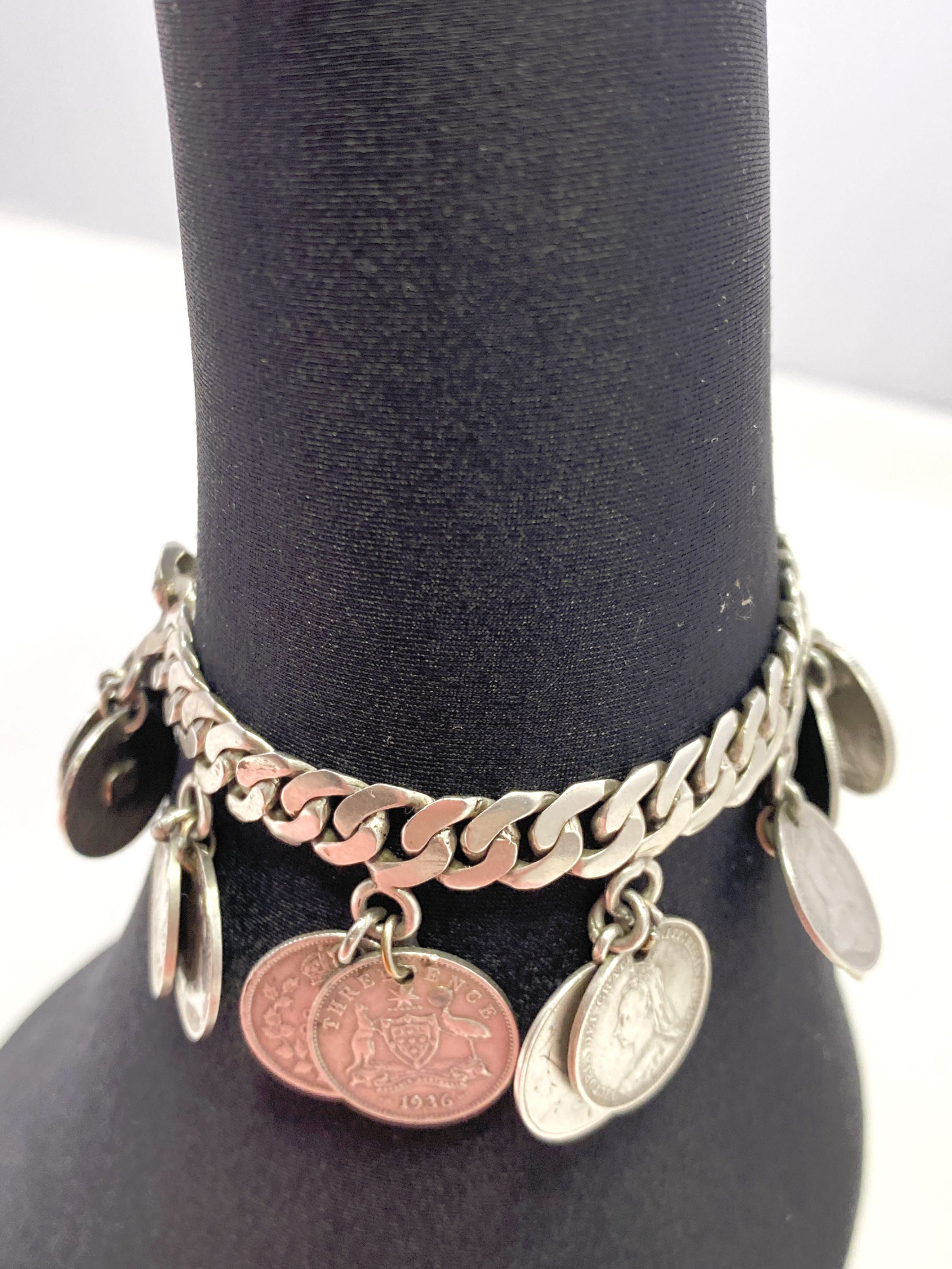 Victorian–Mid 20th Century Silver Coin Charm Bracelet