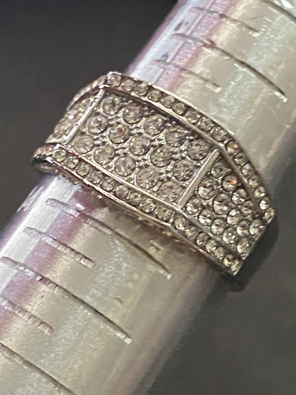 Thumbnail: Large Sparkly Zirconiums Pave On A Silver Band