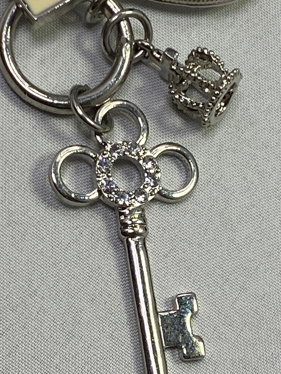 Thumbnail: Juicy Couture Silver Charm Bracelet – Heart Lock, Crown & Key Rhinestone Charms