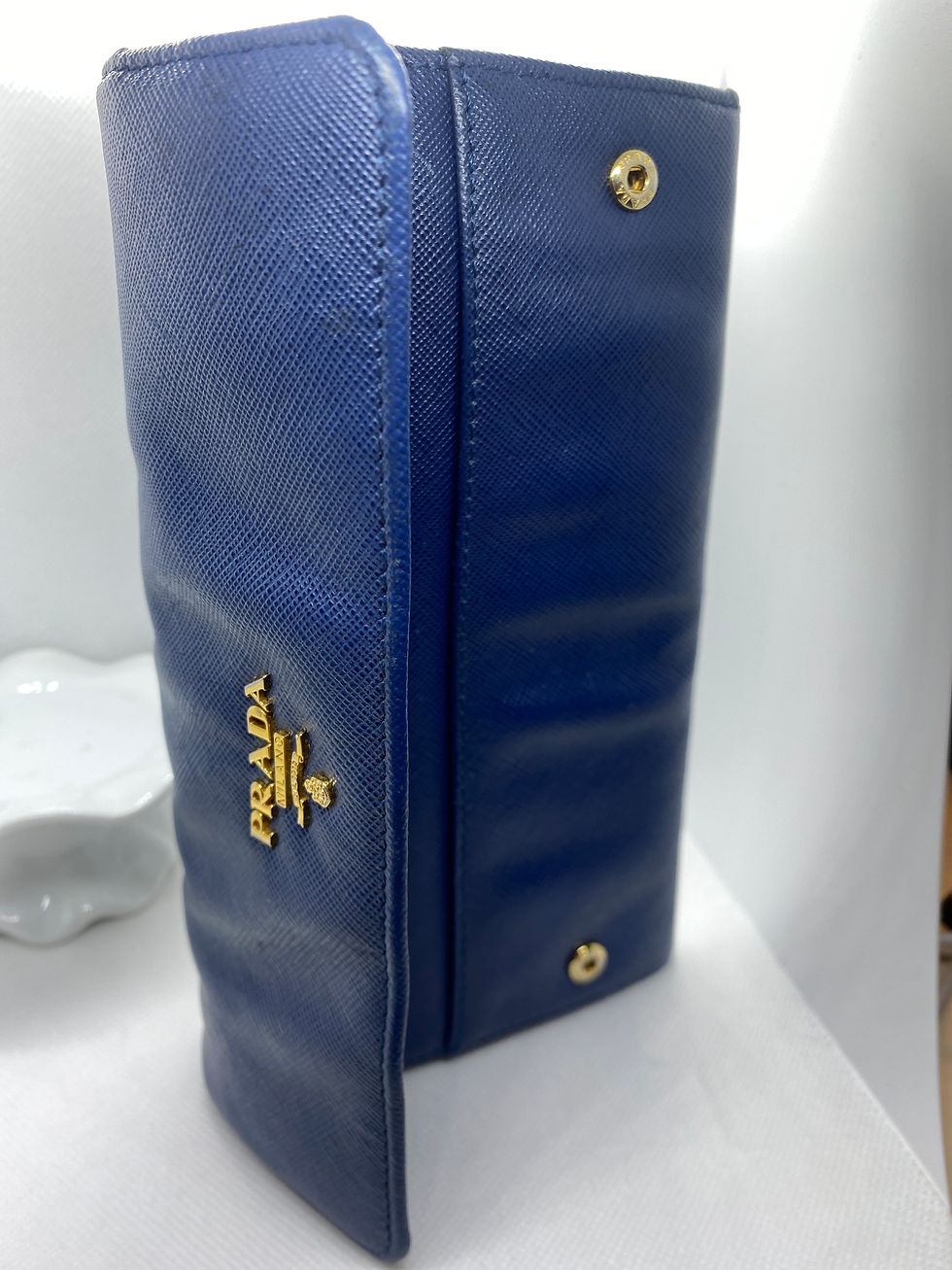 Thumbnail: Vintage Prada Milano Saffiano Clutch | Blue Leather Gold Logo