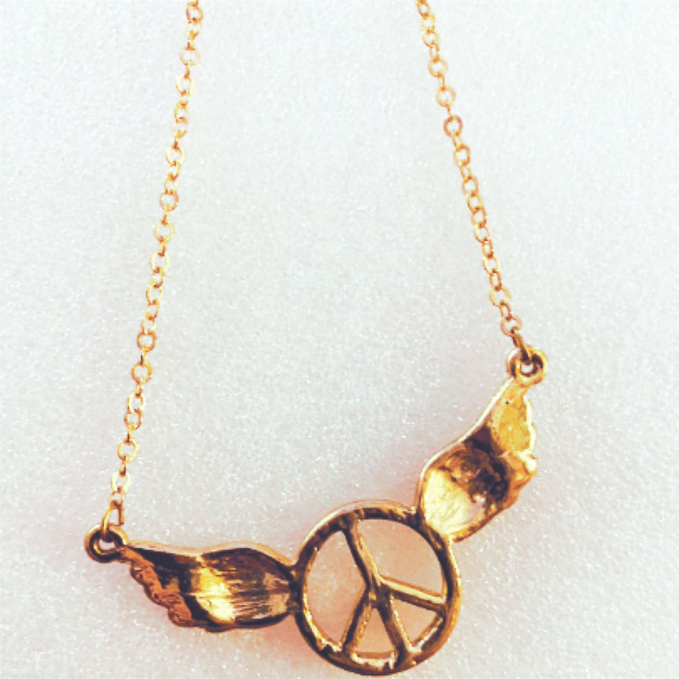 Thumbnail: Gold Toned Wings Peace Sign Necklace
