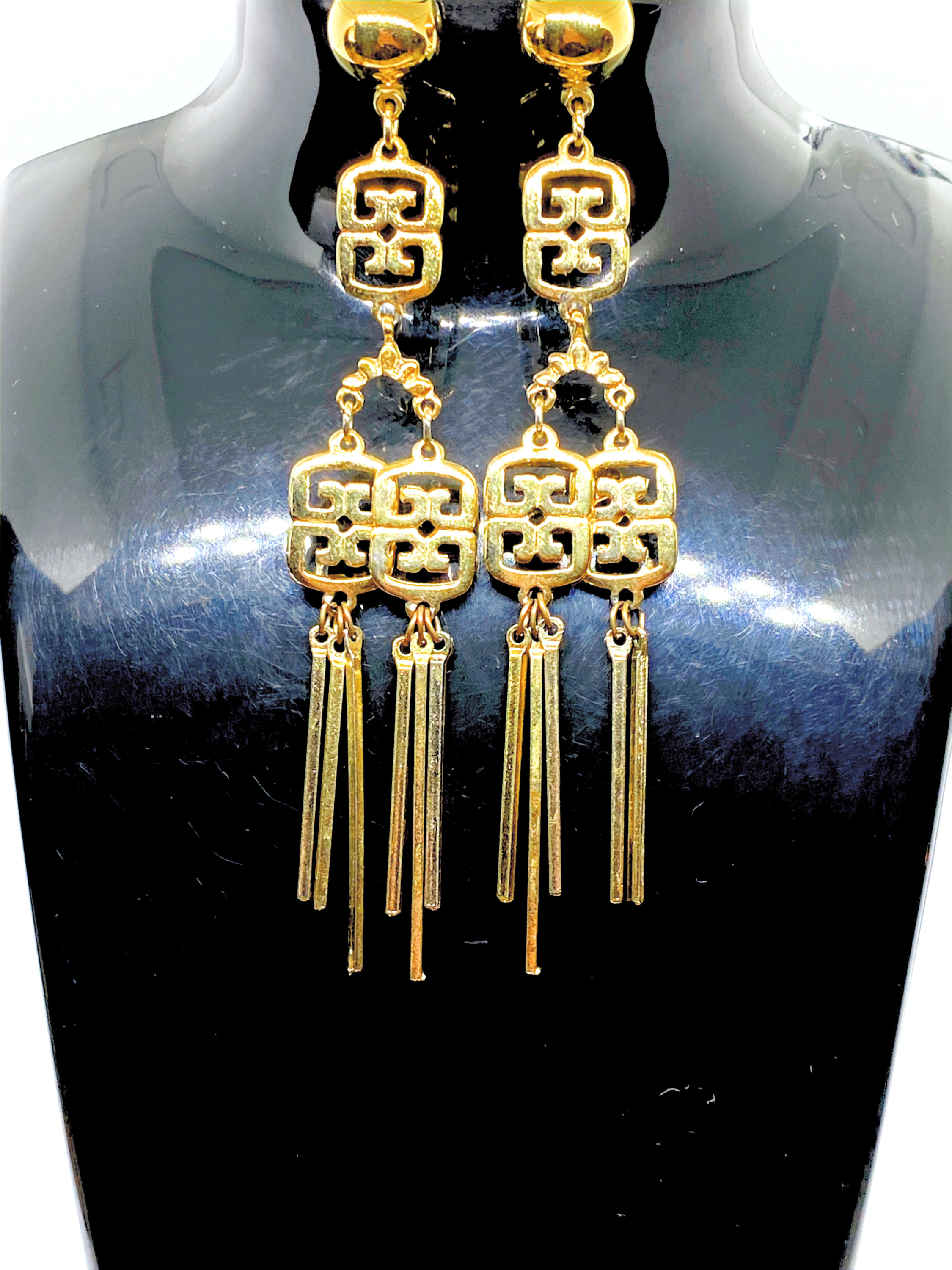 Givenchy Vintage Gold-Tone Pierced Tassel Drops Earrings