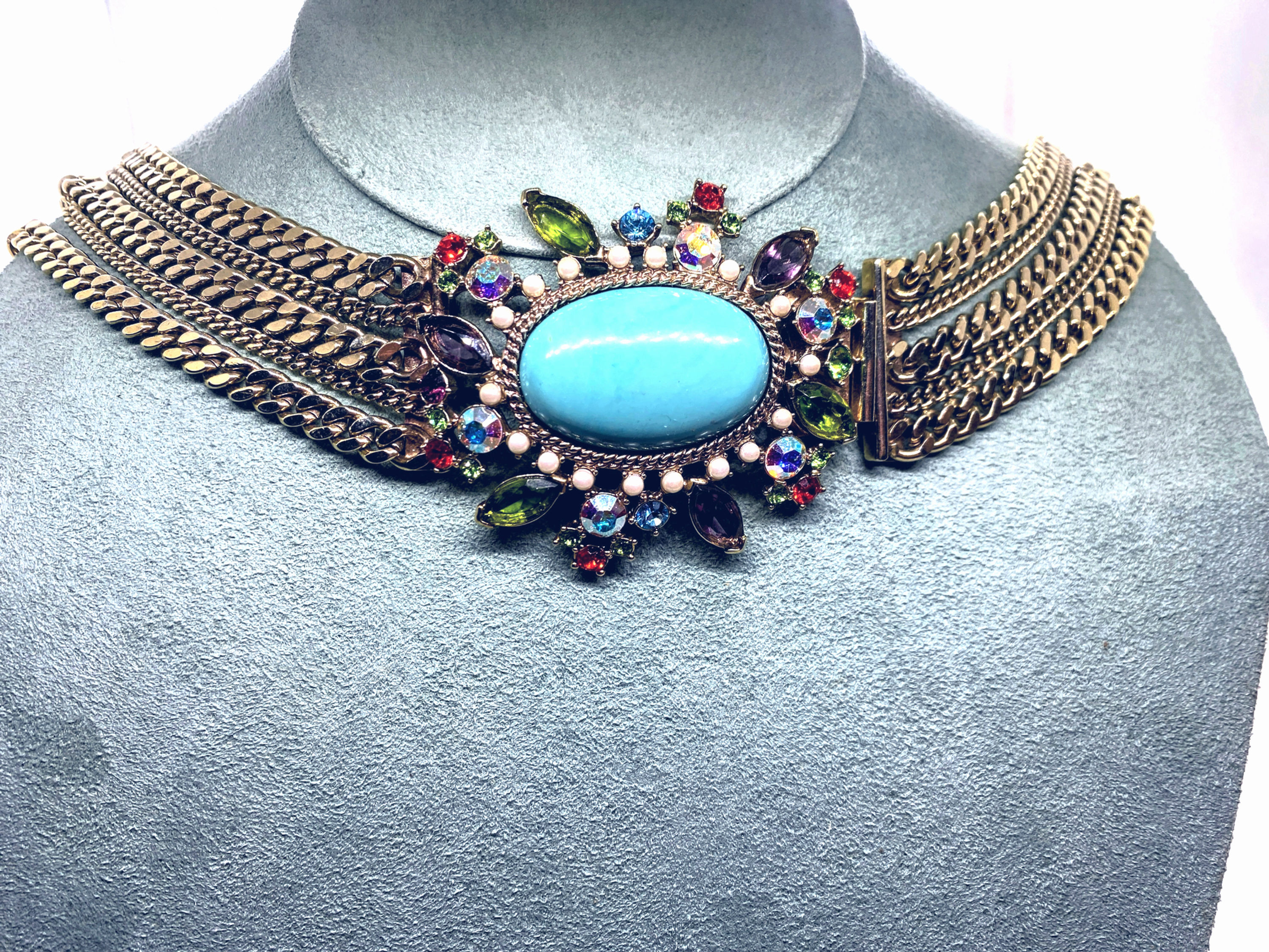 Carolee Lux Turquoise Statement Choker | Multi-Chain Crystal Glam
