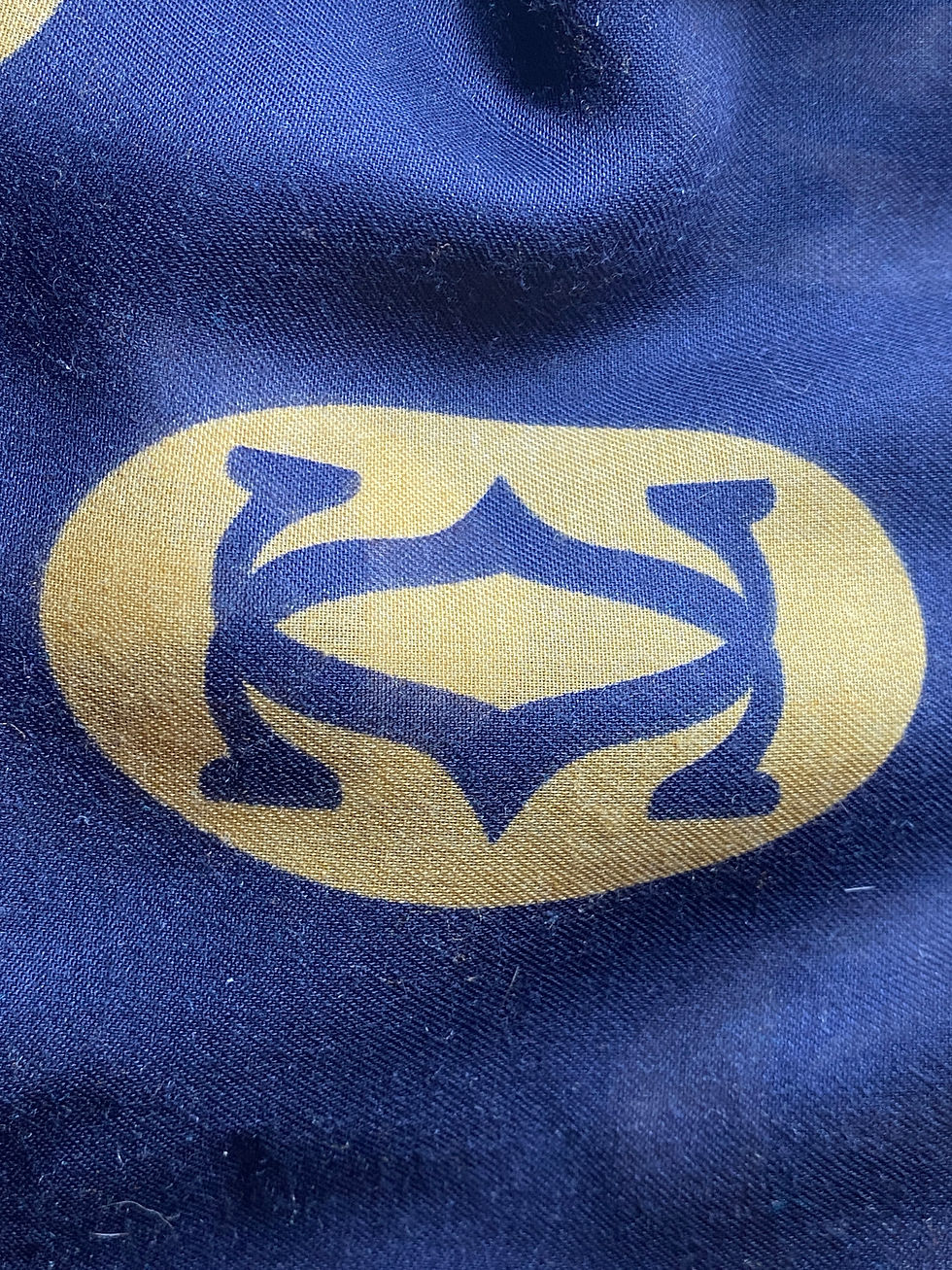 Thumbnail: Emblem Print Shawl Wrap | Blue & Gold Soft Structured Layer