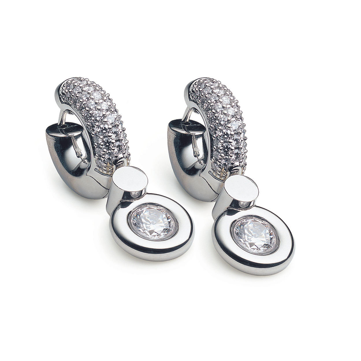 Platinum diamond pavé earrings with solitaire diamond