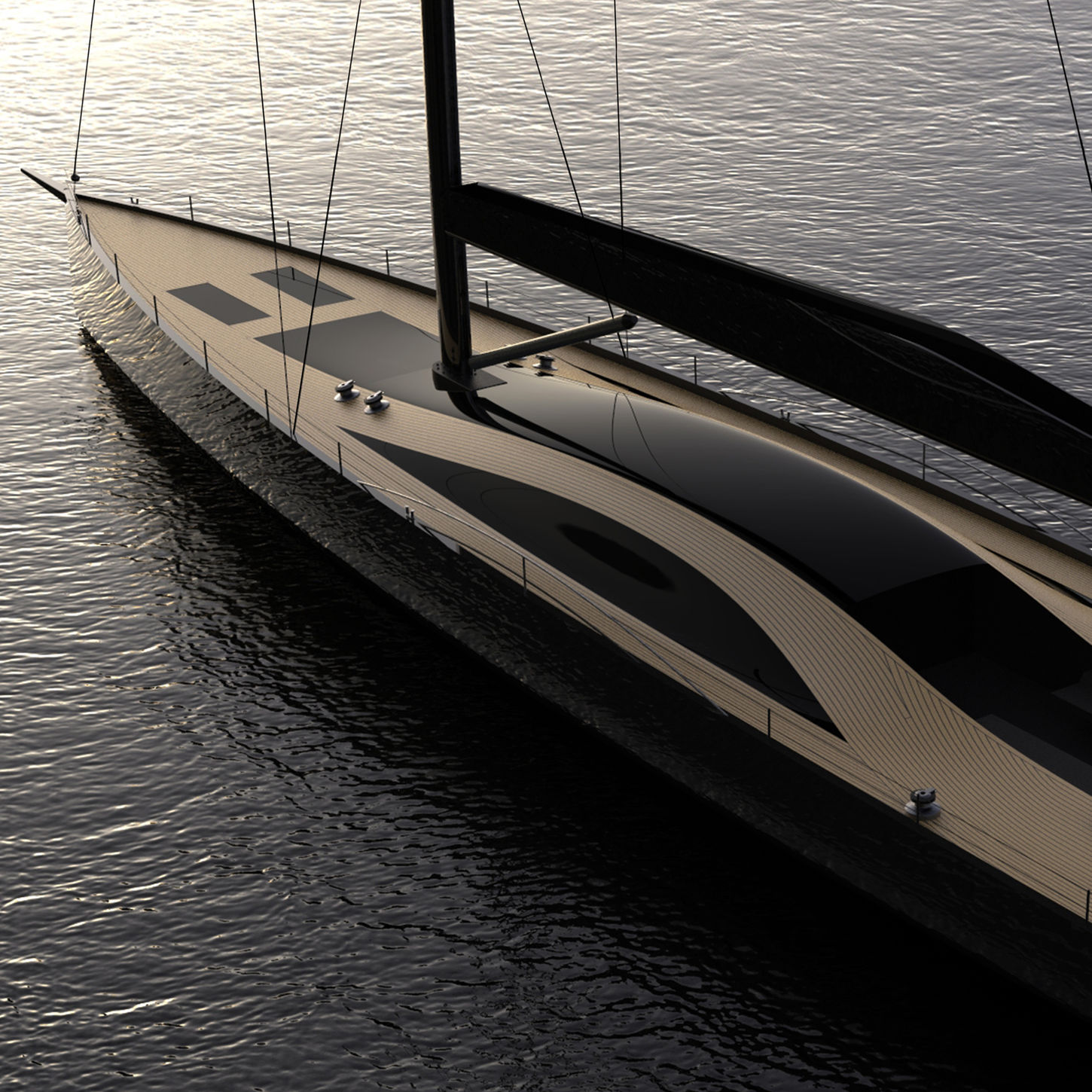 Talking about joy of sailing was never as this good as being on a 100 feet luxury sail yacht when she glides through the water while the breeze is smoothly cuddling her smooth surface that looks like a wavy surface of water captured in the moment of calm, looking so silky rich. Large black glass surfaces reveals a beautiful scenery from the saloon, where the North Star is easely spotted (therefore Danica) while at the same time hiding a beautiful secret in the hearth of the yacht.