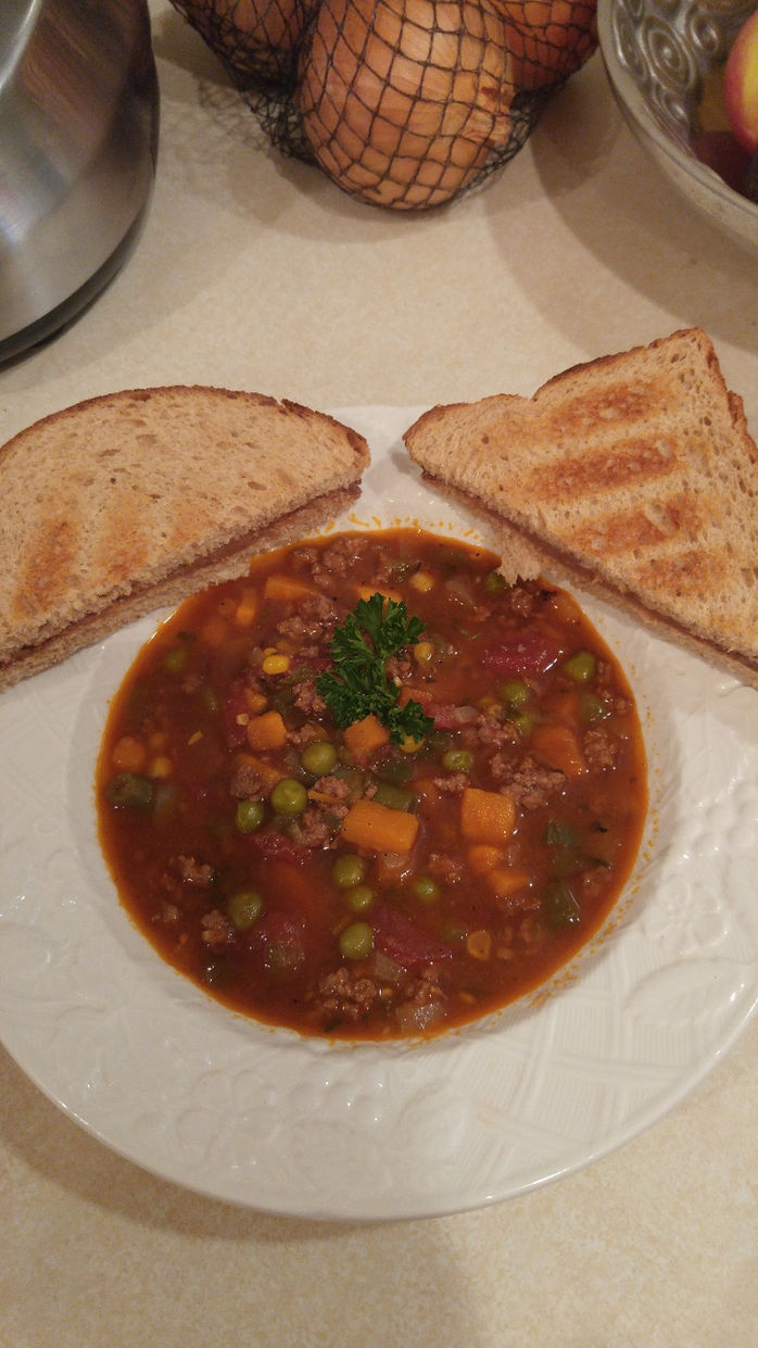 Lunch Lady Vegetable Beef Soup With Warm PB&J!