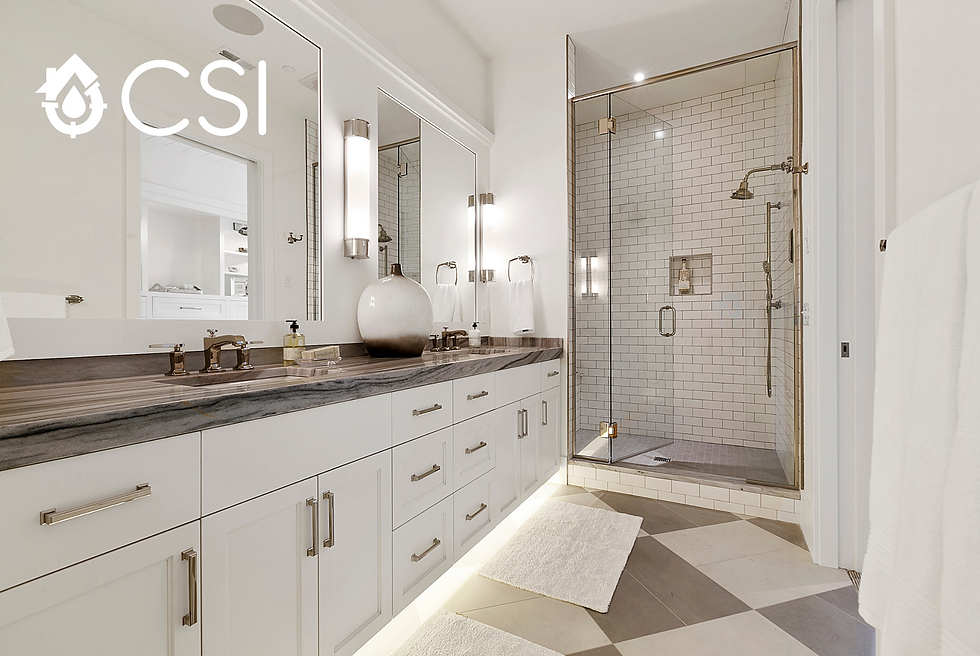 Modern bathroom with mirror and sink.