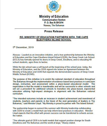 MINISTRY OF EDUCATION PARTNERS WITH THE