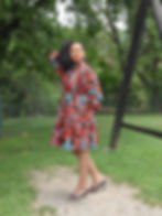 African Print Long Sleeves Shirt Dress features gathered knee length and removable belt