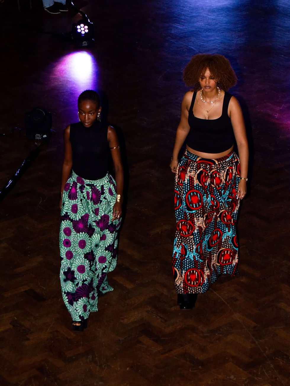 models wearing African Print maxi Skirts