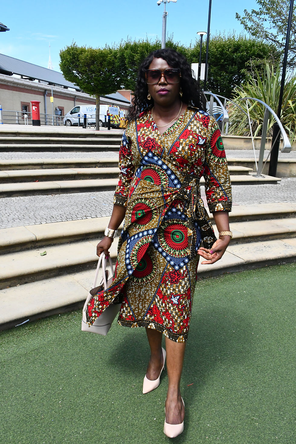 Thumbnail: African print side ruffles dress in vibrant Ankara wax fabric – UK online store