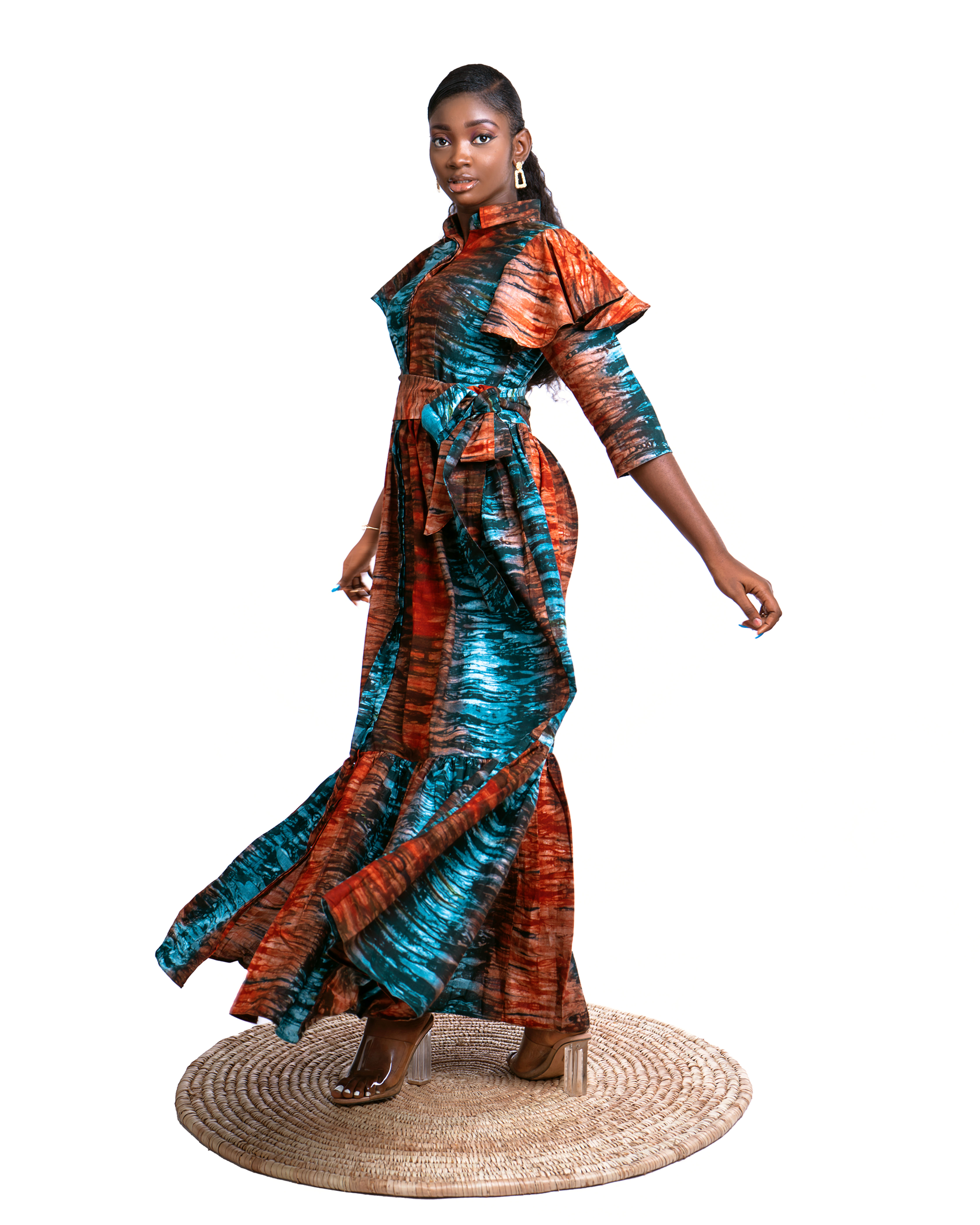 African Print Maxi Shirt Dress - Aduni