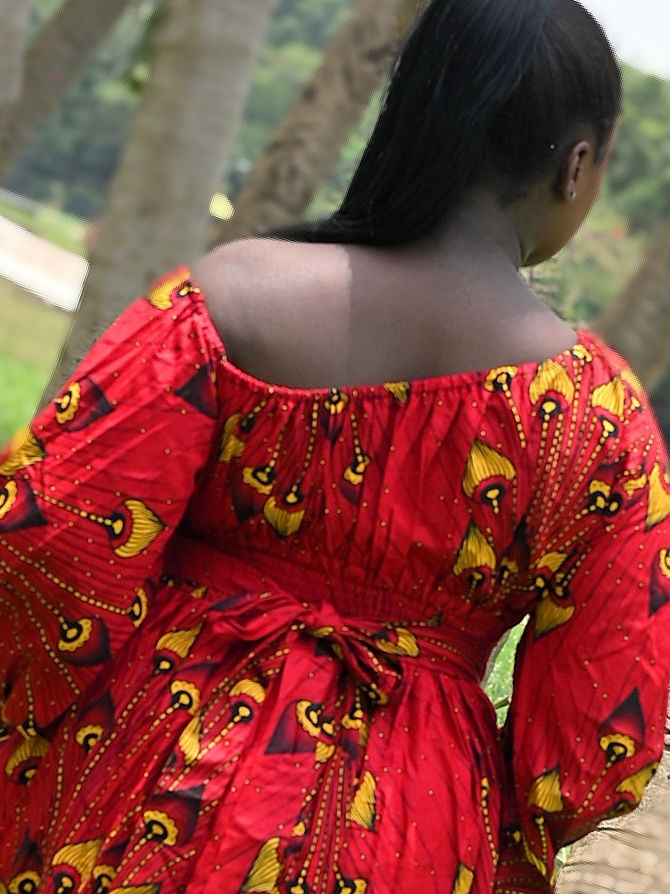 Thumbnail: African Print High Low Dress for plus size with One shoulder Neckline
