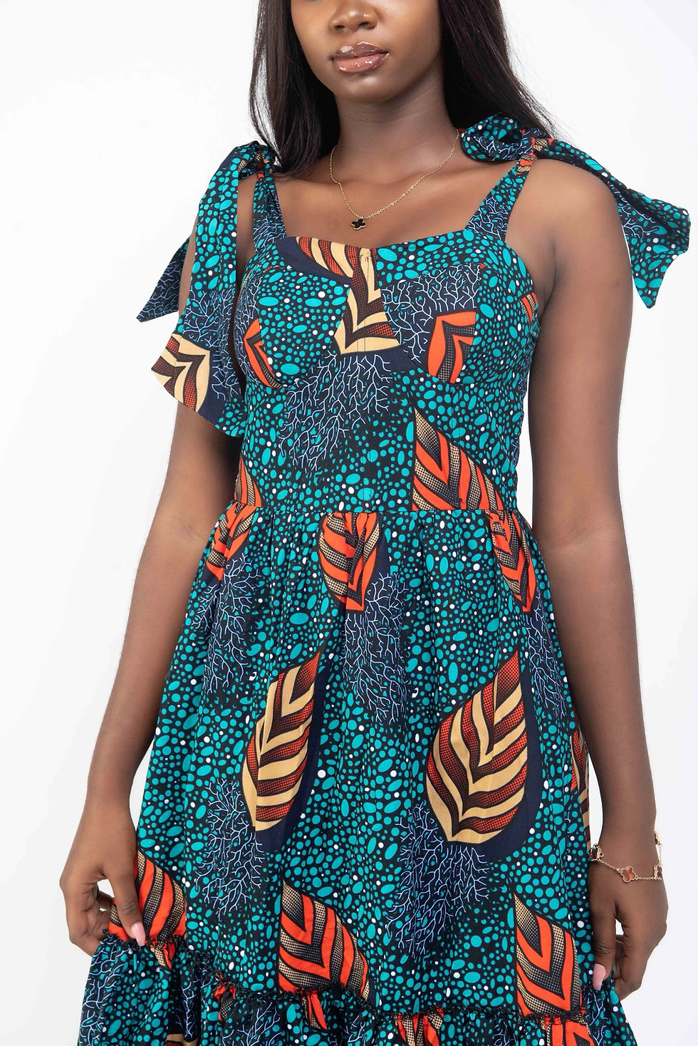 Thumbnail: African print Corset Maxi Dress with Self Tie Shoulder Straps