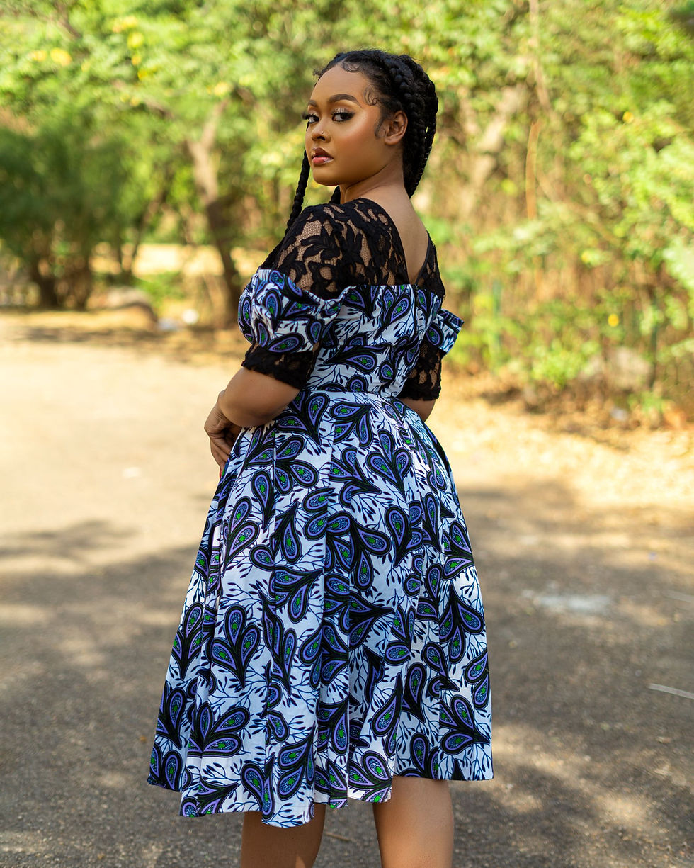Thumbnail: African Print Midi Flare Dress - Kaira